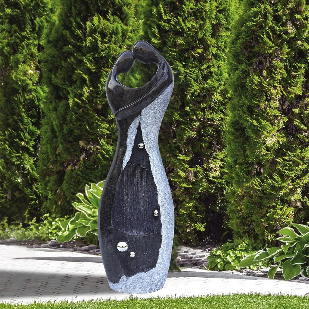 Modern Waterfall Fountains Graceful Hugging Couple Gurgling Water Features Outdoor Indoor Garden Faux Stone Zen Fountain in Marble Color for Courtyard, Patio, Lawn, Lobby 47" Height