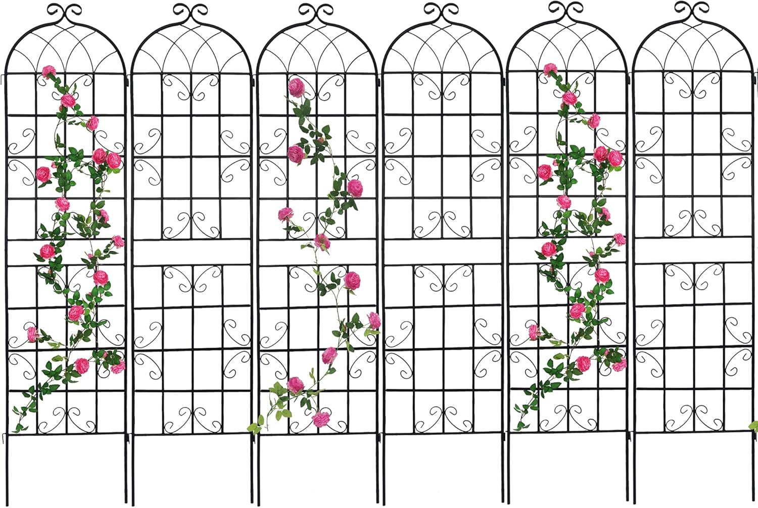 6 Pack Metal Garden Trellis 86.7" H Garden Fence Rustproof Trellis for Climbing Plants Support Roses Flower Outdoor Lawn, Black 7.2FT Tall