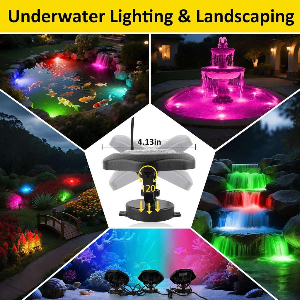 T-SUN Colored Pond Lights with APP and Remote Control – Bright LED Underwater Submersible Fountain Lights, IP68 Waterproof Landscape Spotlight for Garden Koi Pond Aquarium Fish Tank (Set of 6)