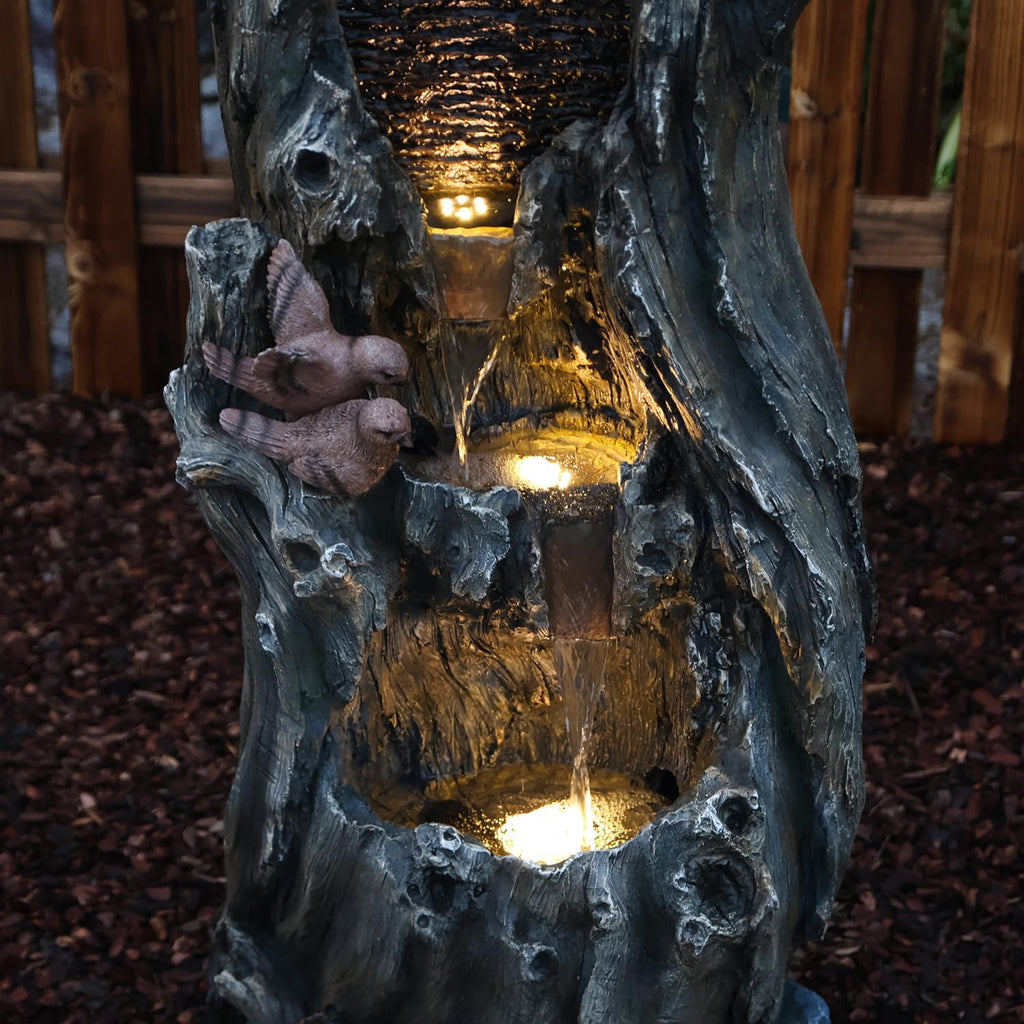 YZM 50.79" H Outdoor Rainforest Waterfall Tree Trunk Fountain with Bald Eagle Outdoor Cascading Water Feature for Garden Patio Backyard Landscape Décor 3-Tier Water Fountains