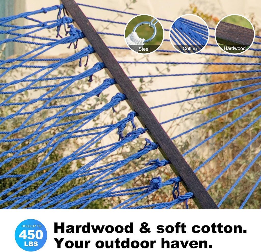 14ft Cotton Rope Hammocks for 2 Person (Blue, Queen)
