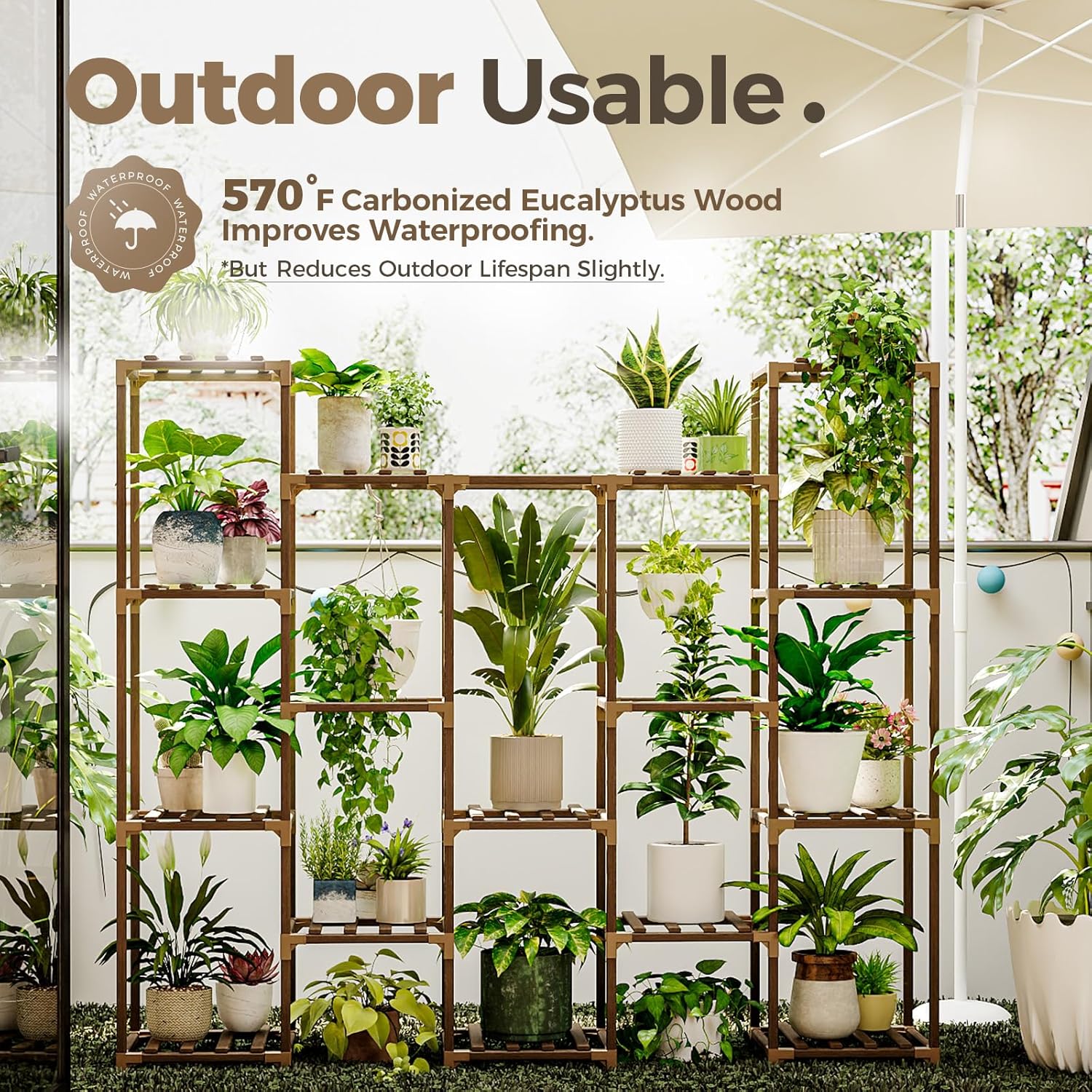 Bamworld Large Hanging Plant Stand Indoor Tall Plant Shelf Outdoor 14 Pots Large Plant Rack for Living Room Patio, Balcony and Garden