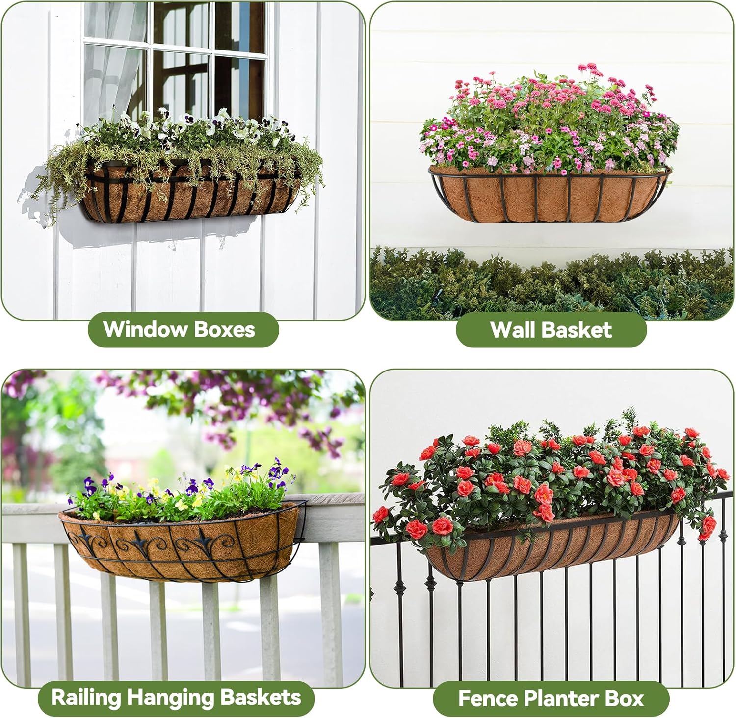 3Pcs Trough Coco Liner 36" Coco Coir Liners for Planters, Liners for Window Boxes Liners, Wall Basket Planters, Railing Hanging Baskets, Garden Planter Baskets