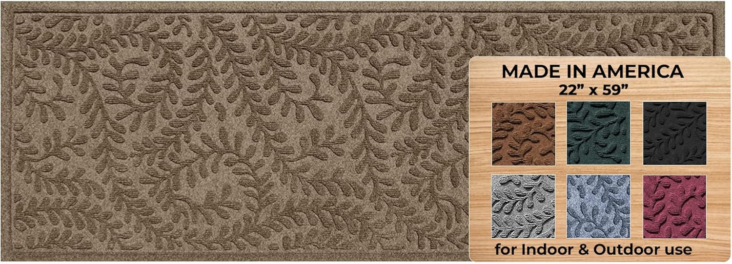 WaterHog Indoor/Outdoor Door Mat, 2' x 5', Made in USA, Durable & Skid-Resistant Front Door Rug, Decorative, Water-Trapping & Heavy-Duty Entryway Mat for Your Home, Boxwood Collection, Khaki/Camel