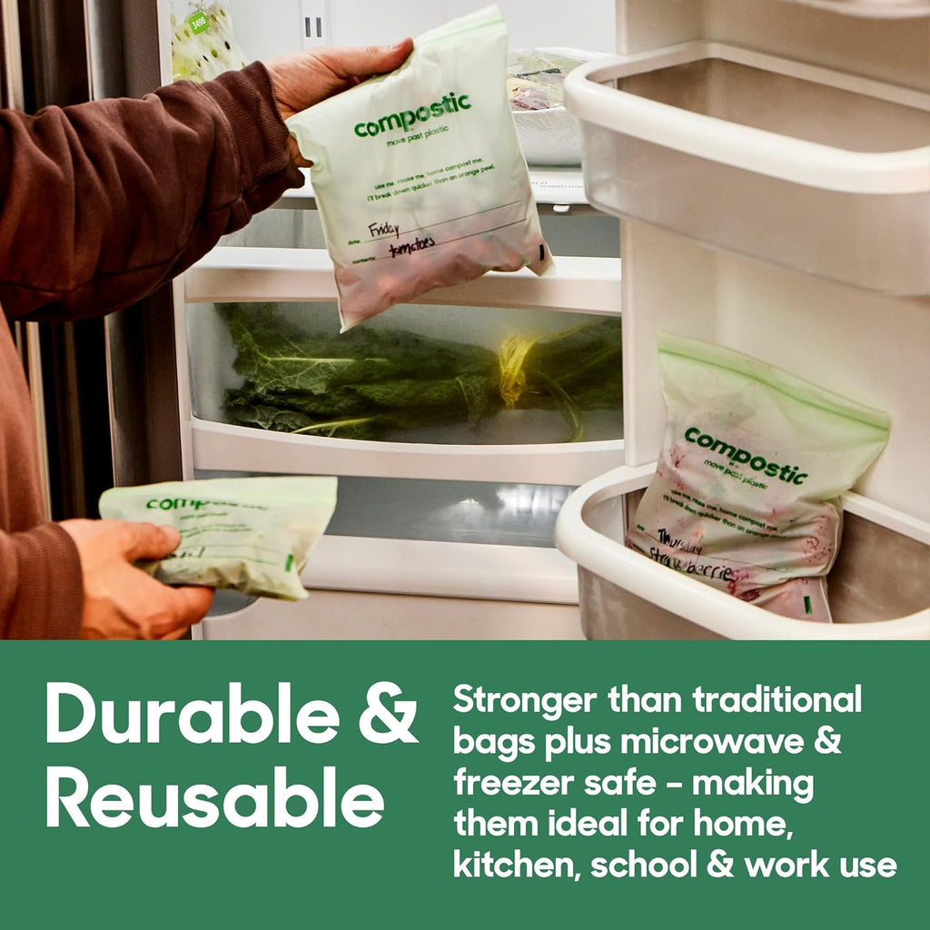 Home Compostable Resealable Gallon Bags (10.5"x10.5"), Microwave & Freezer Safe, Organic Food Storage Container, 30 Count (Pack of 2)