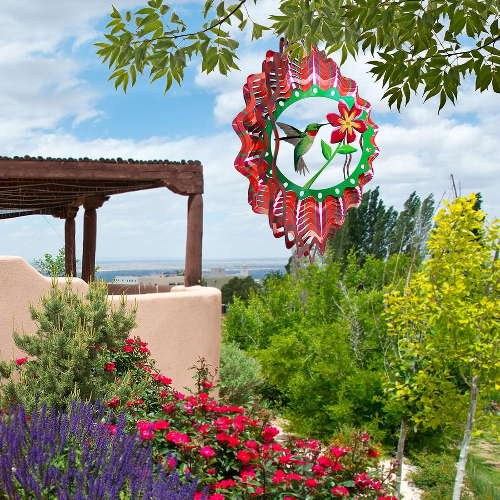 Goolyrusim Ruby-Throated Bird Wind Spinner, Hummingbird Wind Spinner for Yard and Garden, Hanging Wind Sculptures 3D Wind Catcher, Kinetic Metal Art Decorations Indoor/Outdoor Décor Ornament Gifts