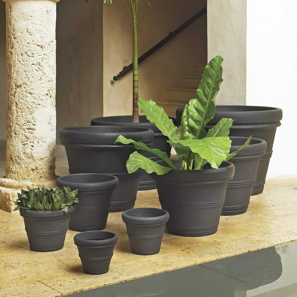 Crescent Garden Brunello Classic Rolled Rim Planter Pot, Indoor/Outdoor Weather-Safe Round Plant Pot, 27'' (Weathered Concrete)