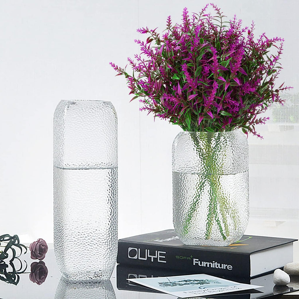 8 Pack Artificial Plants Flowers Grass Shrubs Lavender No Fade Faux Plastic Flowers Outdoor for Farmhouse Garden Porch Patio Indoor Wedding Decoration Greenery Fake Plants uv Resistant