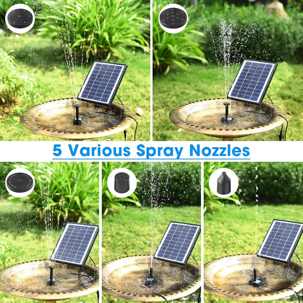 POPOSOAP Solar Bird Bath Fountain Pump, 6W Outdoor Solar Water Fountain Pump for Bird Bath with 4ft Tubing & 5 Nozzles, DIY Solar Powered Water Pump for Garden, Ponds, Pool and Fish Tank