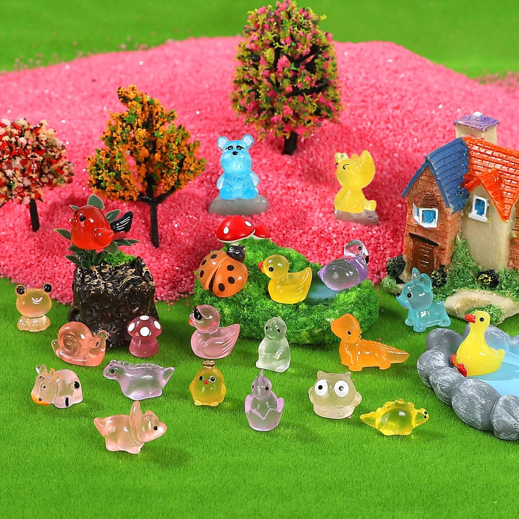 168 Pcs Mini Resin Animals Tiny Resin Animals Mini Ducks Miniature Little Small Figurines Glow in The Dark for Dollhouse Fairy Garden Accessories DIY Hide Crafts Potted Plant Aquarium Decor