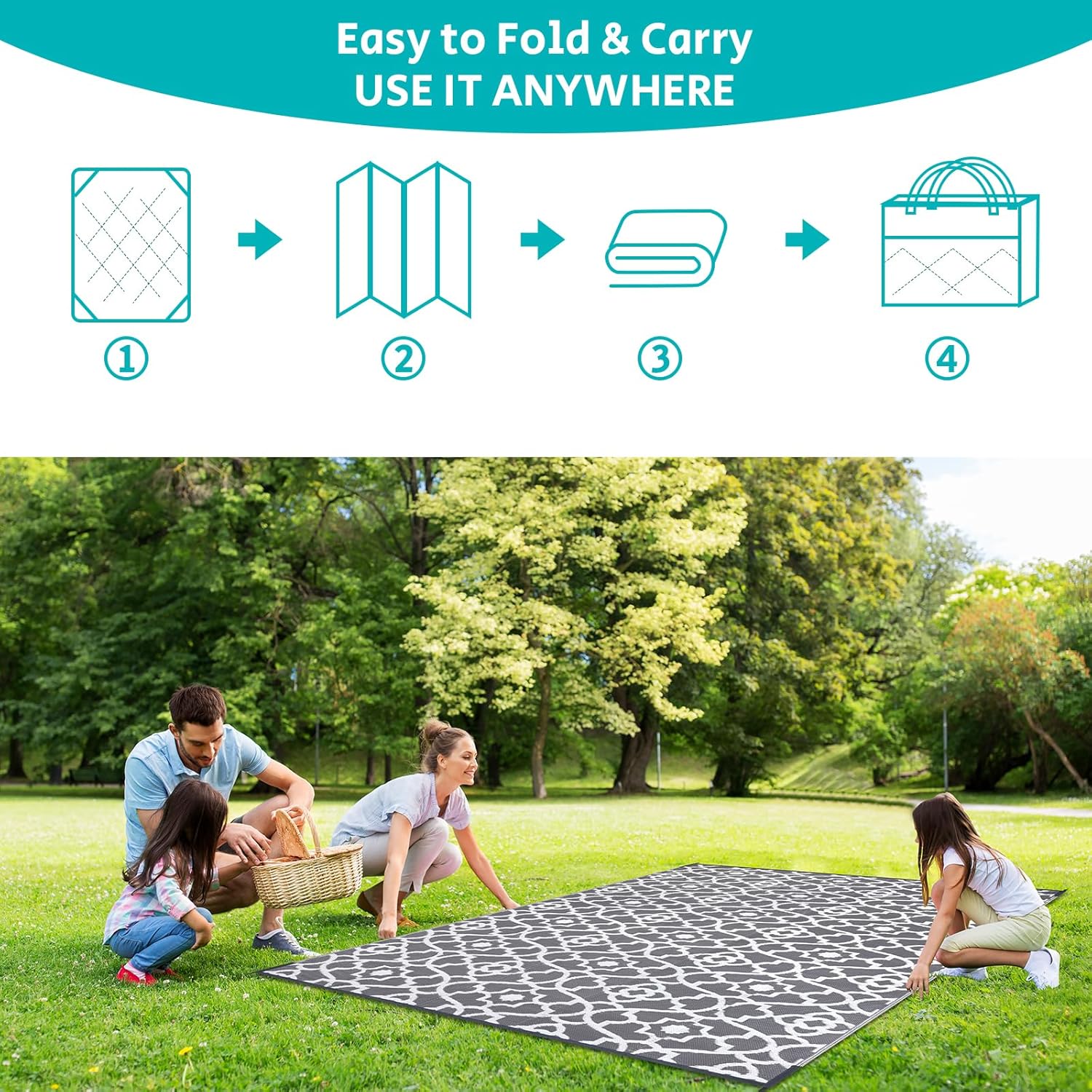 HEBE Outdoor Rug Waterproof 8x10, Plastic Straw Rug Camping Rug, Reversible Outdoor Patio Rugs RV Mat Clearance, Indoor Outside Floor Carpet for Porch,Deck,Camper,Balcony,Backyard