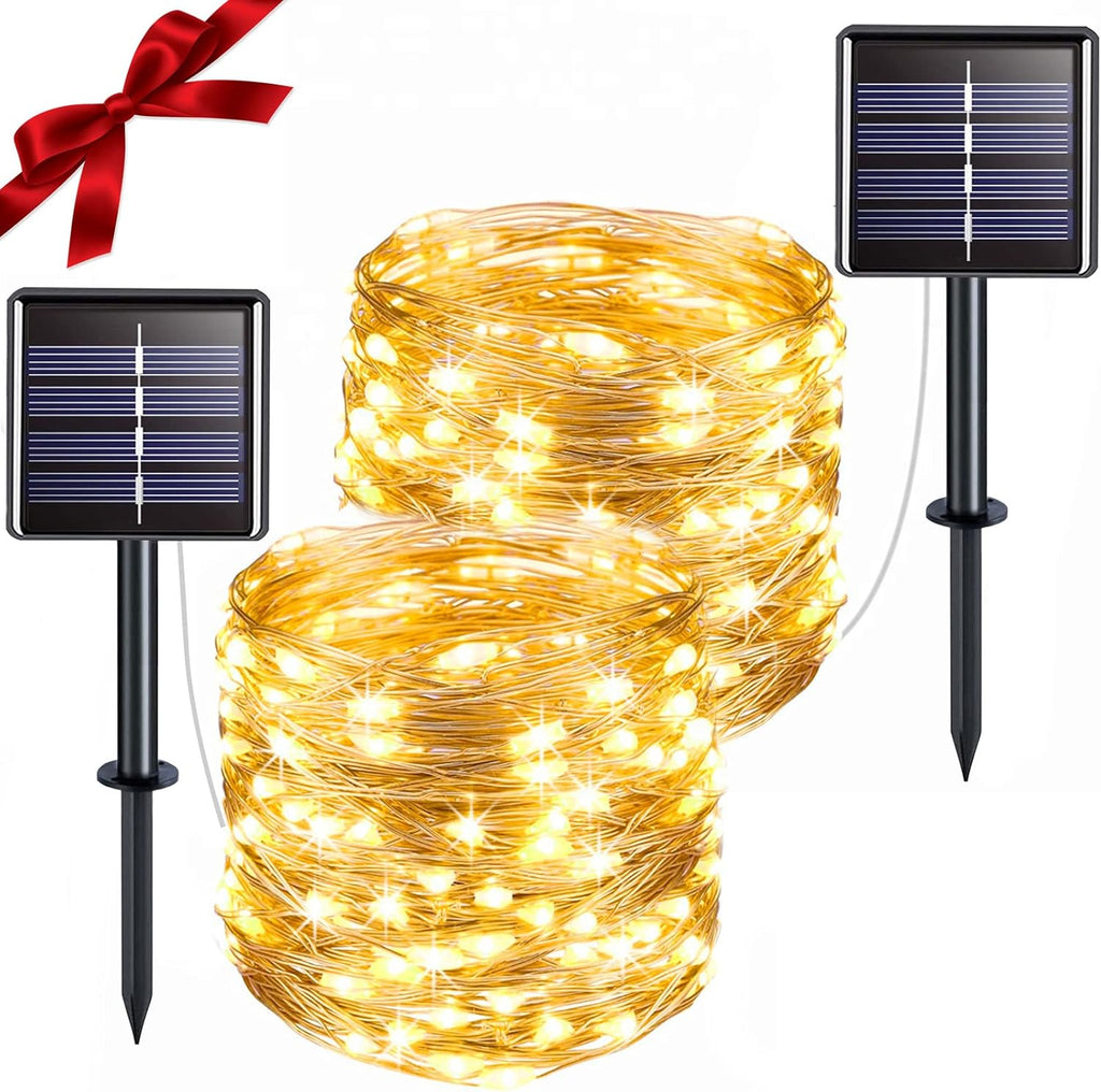 SUDDUS 2 Pack Total 66ft 200 Led Solar Fairy Lights Outdoor Waterproof, 8 Modes Twinkle Lights for Trees, Fence, Garden, Patio, Yard Decorations, Warm White