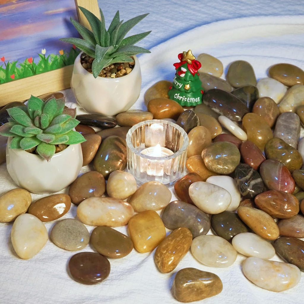 5lbs River Rocks, 1-2Inch Decorative Ornamental Natural Pebbles for Garden Couryard Landscaping Stones, Gravel Filler for Fish Tank,Vases,Home Decor,Aquariums,Animal Habitat, Mixed Color