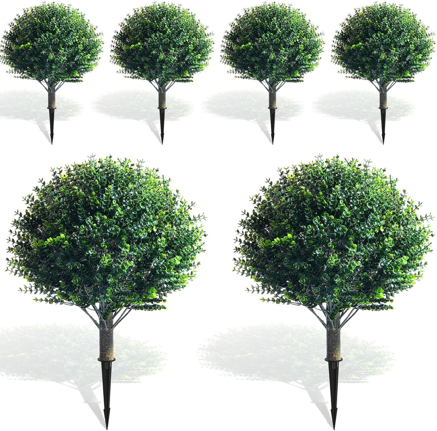 Yunlly 6 Pcs 18 Inch Artificial Boxwood Ball Topiary Tree Fake Outdoor Plants Bush, UV Resistance Faux Shrubs with Spike Realistic Greenery Potted for Indoor Garden Yard Porch Patio Decor (Dark Green)