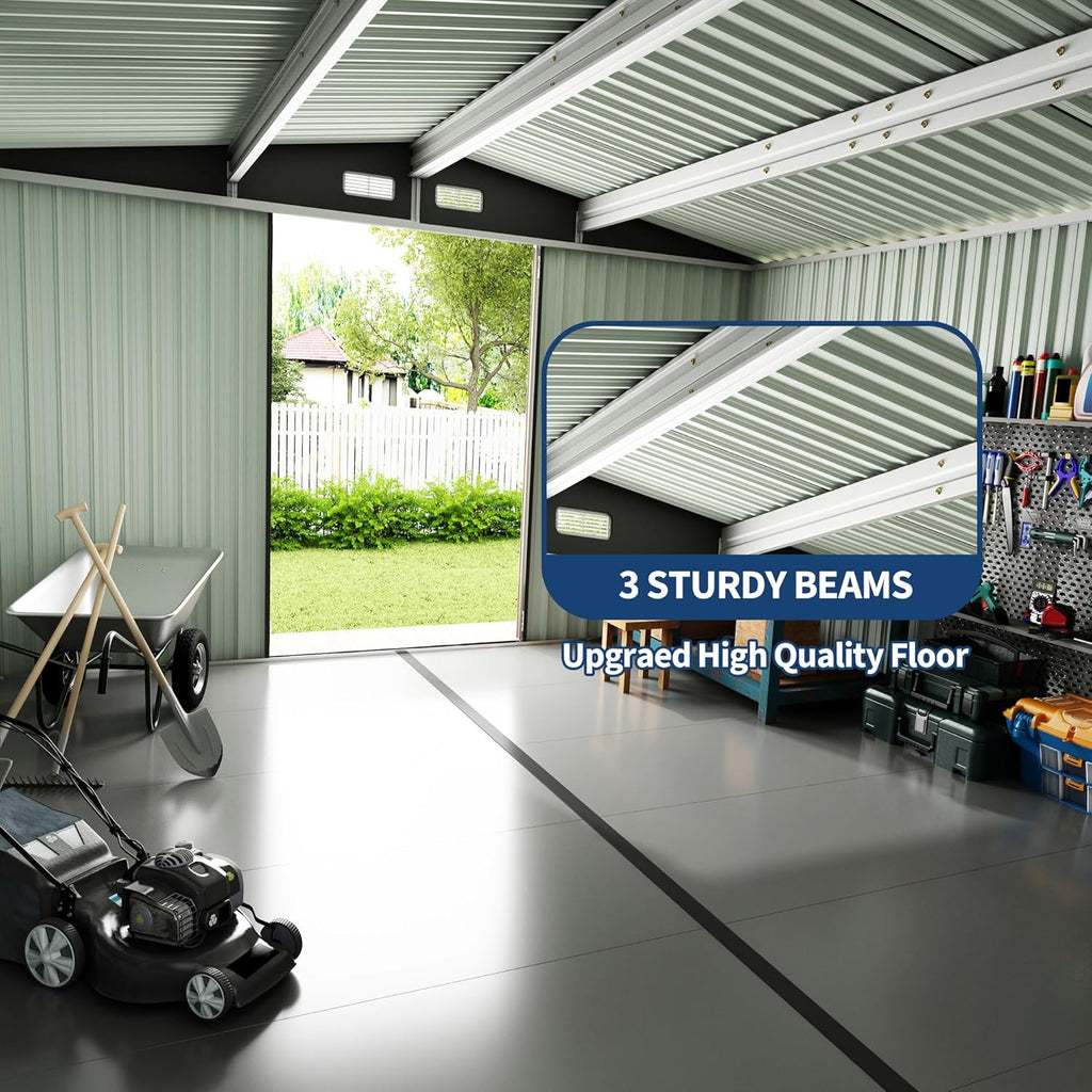 8x10 FT Metal Storage Sheds Outdoor with Floor, Metal Yard Sheds Garden Shed Kit, MetalTool Shed with Lockable Door, Metals UtilitySheds Buildings with Air Vent for Backyard Garden Patio Lawn