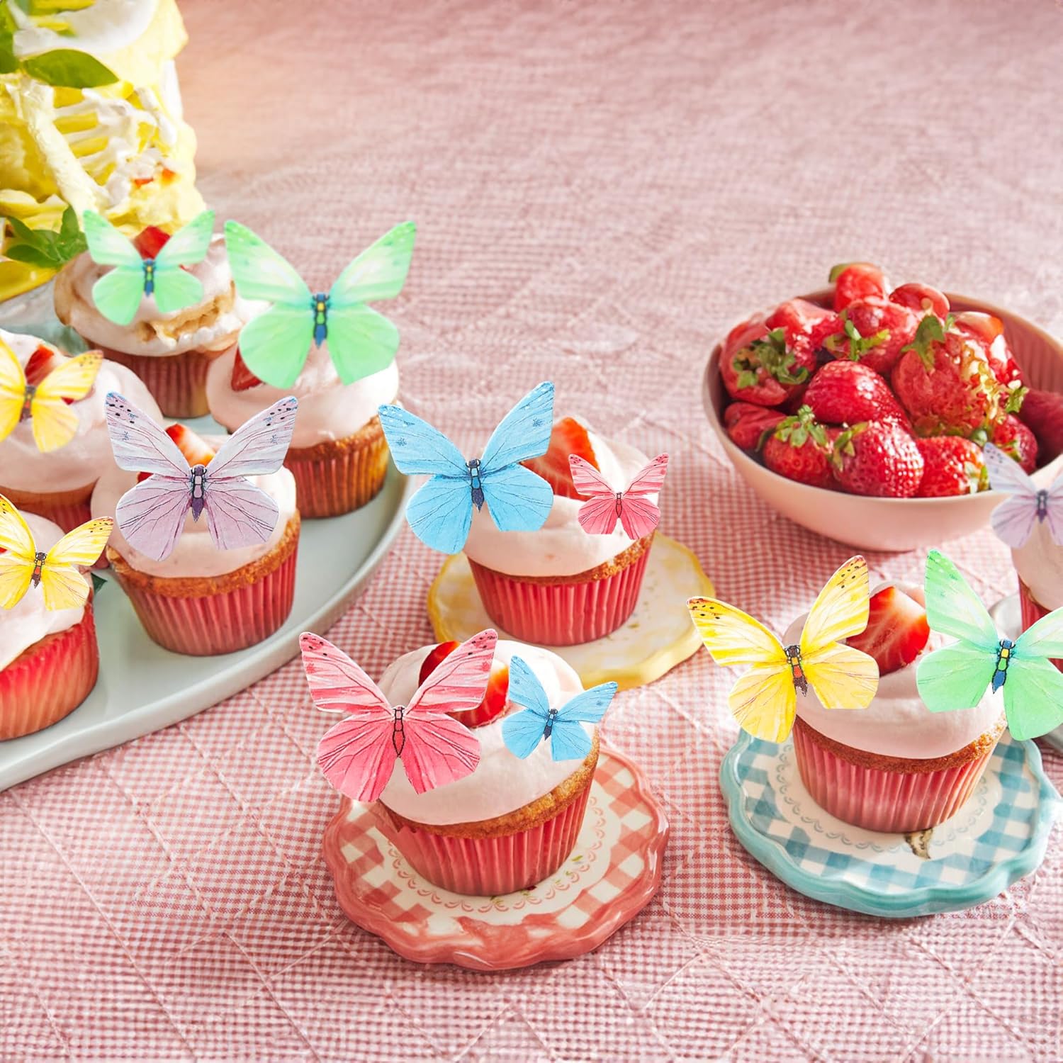 Ephlyn 72Pcs Edible Butterfly Cupcake Toppers Mixed Color Cake Picks Cute Butterfly Cake Decorations for Baby Shower theme Boys Girls Birthday Party Decorations Supplies Colorful