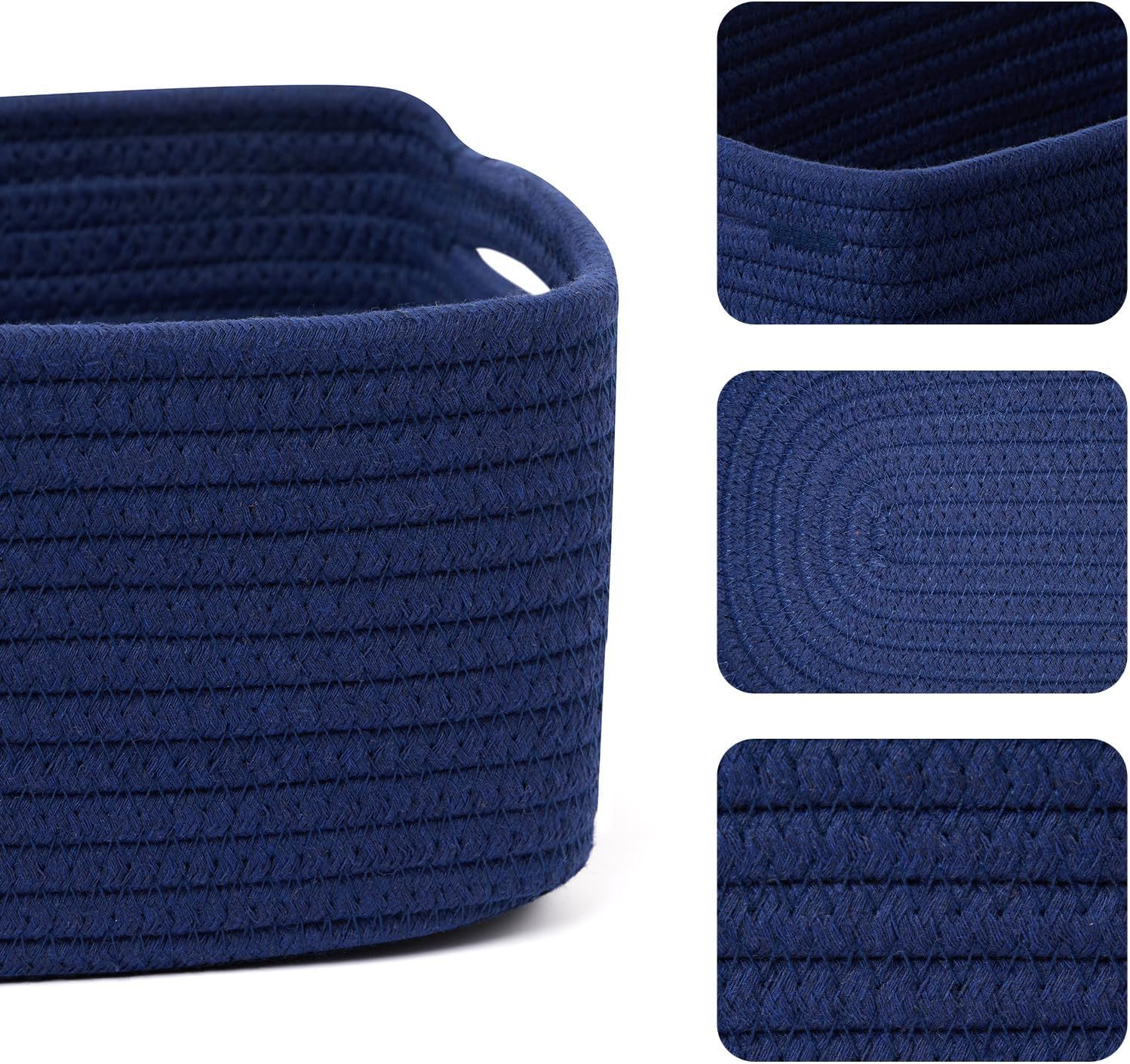 Small Storage Baskets for Organizing | Closet Organizer Bins | Shelf Toy Basket | Woven Rope Baskets | Cube Decorative Box | Shallow Basket | 13x8.5x5.1” | 4 Packs Navy Blue