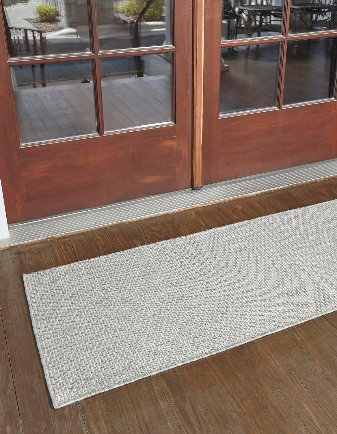 Unique Loom Collection Casual Transitional Solid Heathered Indoor/Outdoor Flatweave Area Rug (2' x 6' 1" Runner, Light Gray/Ivory)