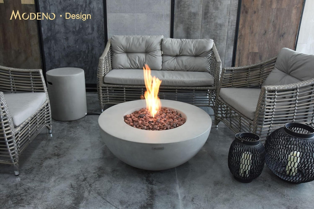 AMS Fireplace | Modeno | Roca | Fire Pit Table | Cover and Lava Rocks Included | (Fuel: Propane Gas - Light Gray)