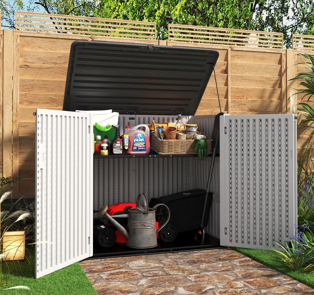 KINYING Horizontal Outdoor Storage Shed,47 Cu.ft Resin Outdoor Storage Cabinet Waterproof for Garden/Patio/Backyards