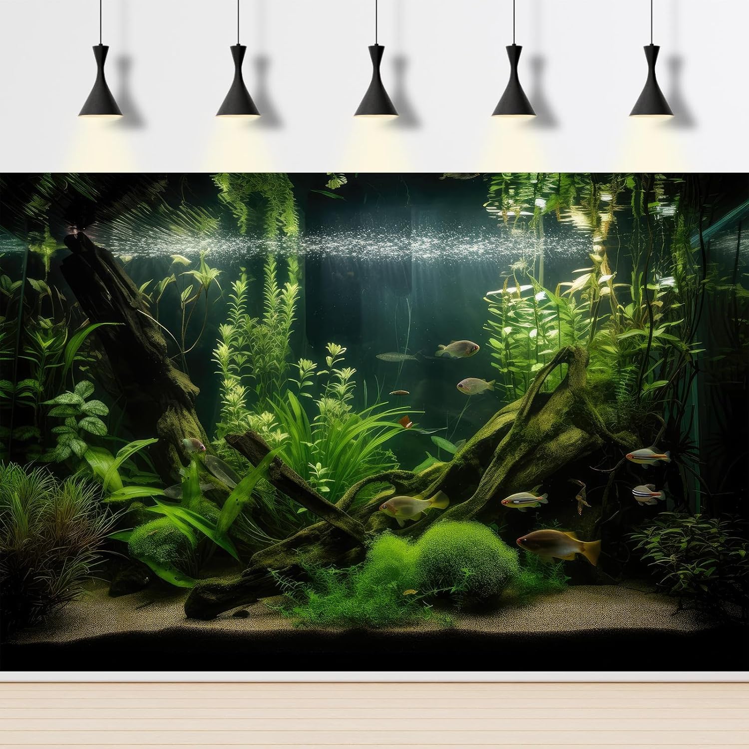 Aquarium Background Diverse Aquatic Plants and Seagrasses Terrarium Background Redwood Root Lush Green Underwater Plants Moss Fish Tank Background Under The Sea Aquarium Backdrop Vinyl 72x24in