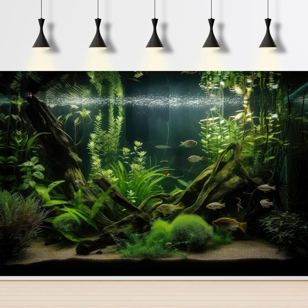 Aquarium Background Diverse Aquatic Plants and Seagrasses Terrarium Background Redwood Root Lush Green Underwater Plants Moss Fish Tank Background Under The Sea Aquarium Backdrop Vinyl 72x18in