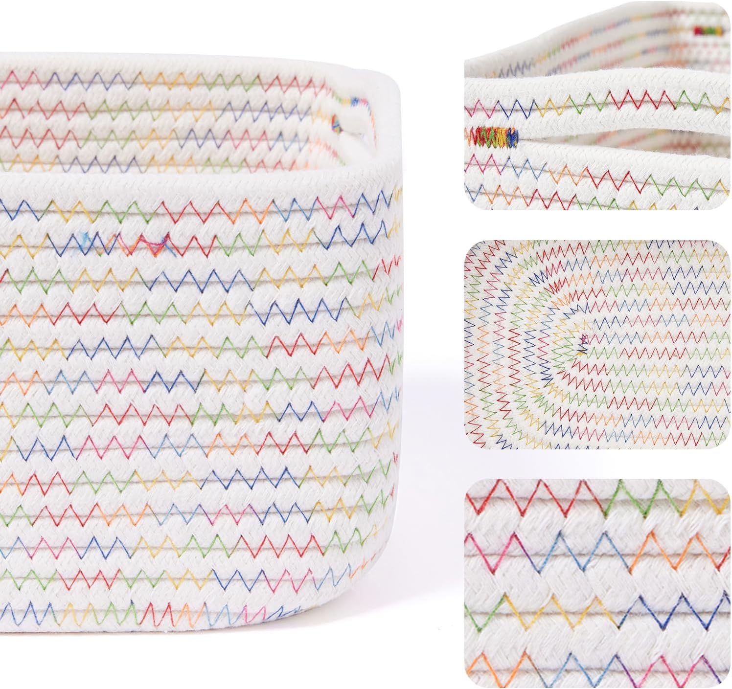 Small Storage Baskets for Organizing | Closet Organizer Bins | Shelf Toy Basket | Woven Rope Baskets | Cube Decorative Box | Shallow Basket | 13x8.5x5.1” | 3 Packs Rainbow