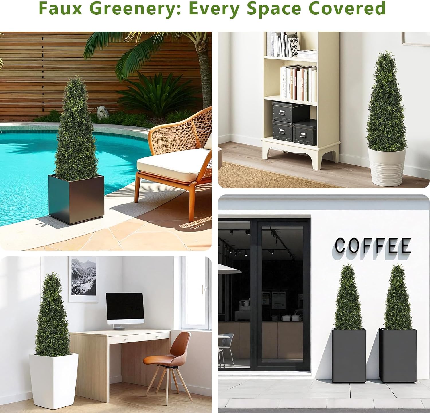 4ft Artificial Boxwood Topiary Trees (Set of 2) - UV Resistant Faux Plants Outdoor, Realistic 48in Fake Potted Bushes and Shrubs for Front Porch, Planter, Patio - Low Maintenance & Evergreen