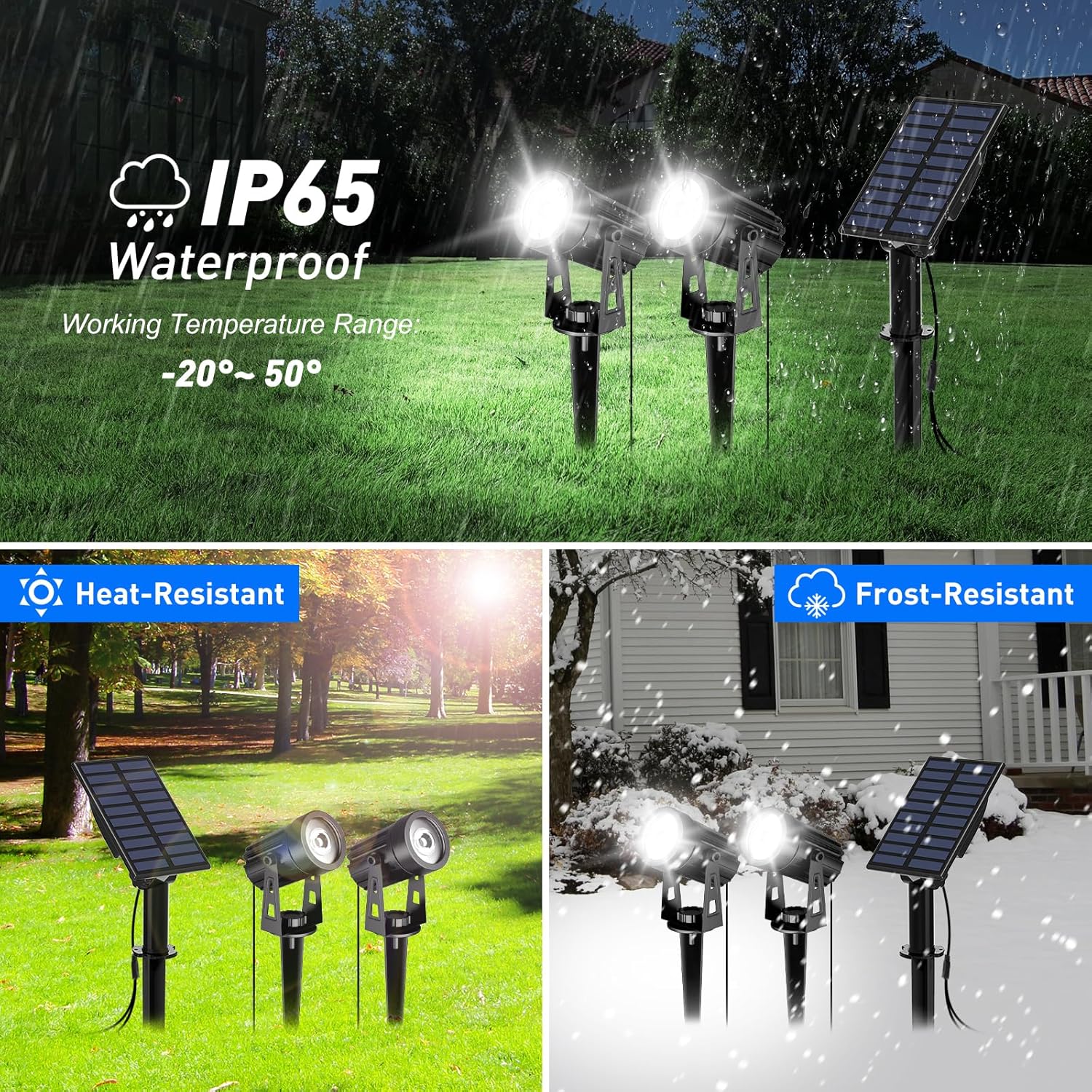 T-SUN Solar Spotlights Outdoor Waterproof, 2-in-1 Solar Landscape Spotlights LED Garden Spot Lights for Yard Tree Garden Pond Pool Area (White)