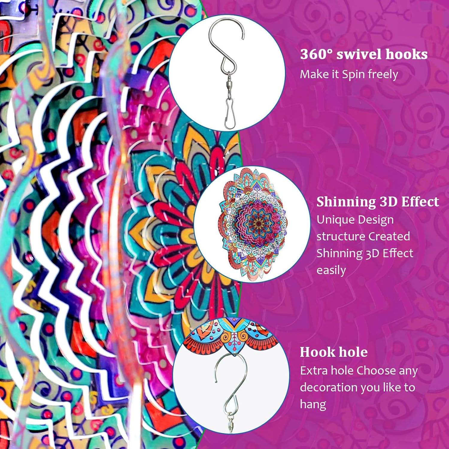 Goolyrusim Wind Spinner Mandala Sunflower, Wind Spinners for Yard Garden, 12in 3D Hanging Wind Sculpture Kinetic Metal Art Decor, Outdoor Decoration Ornament Mandala/Housewarming Gifts for Women/Men