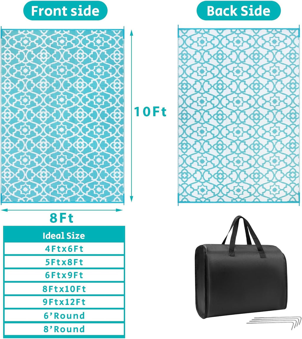 HEBE Outdoor Rug Waterproof 8x10, Plastic Straw Rug Camping Rug, Reversible Outdoor Patio Rugs RV Mat Clearance, Indoor Outside Floor Carpet for Porch,Deck,Camper,Balcony,Backyard