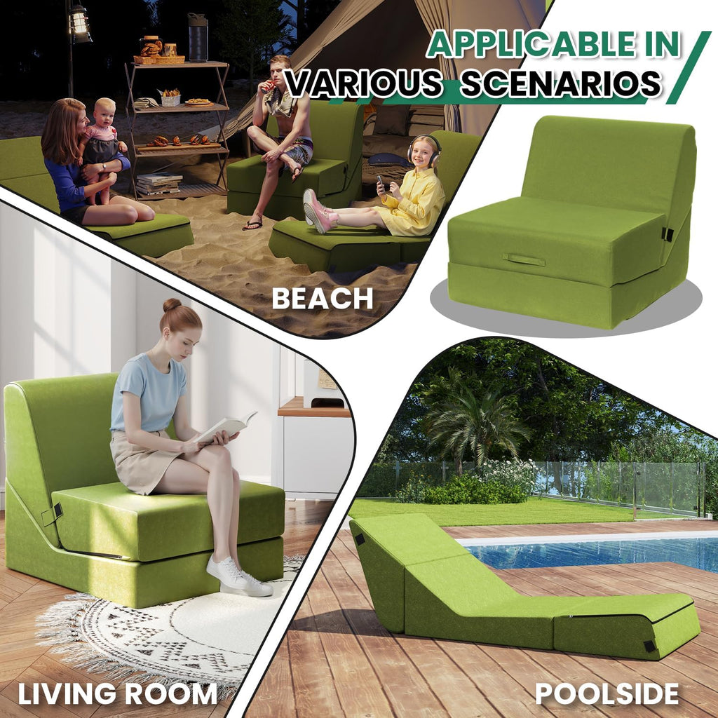 jela Outdoor Chaise Lounge, Waterproof Folding Sofa Bed Lounge Chair, UV Resistant Folding Lounge Chair with Machine Washable Cover, Soft Foam Patio Sofa Chairs Pool Lounge Chaise Chairs (Green)