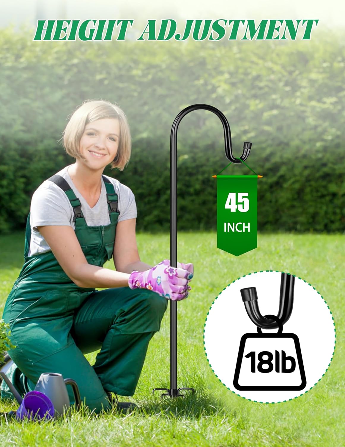 XDW-GIFTS Bird Feeder Pole for Outdoor, 4-Pack 45 Inch Shepherds Hooks Heavy Duty Garden Pole for Hanging Plant Basket, Solar Light Lanterns, Garden Plant Hanger Stands with 5 Base Prongs