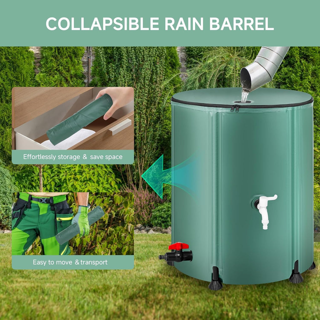 Collapsible Rain Barrel Water Storage Containers-53 Gallon Portable Rainwater Collect System Water Tank to Collect Rainwater from Gutter Downspout Water Catcher with Spigots,Filter＆Overflow Kits