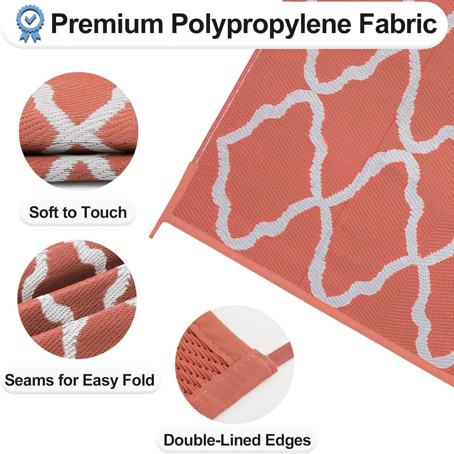 OutdoorLines Outdoor Plastic Area Rug for Patio 5x8 ft - Reversible Outside Carpet, Stain & UV Resistant RV Mats, Straw Rug for Camping, Deck Garden, Porch and Balcony, Moroccan/Orange & Light Grey