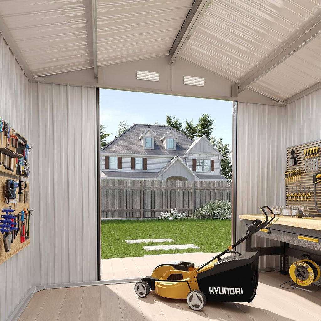 Aoxun 7x5 FT Outdoor Storage Shed Garden Metal Shed with Lockable Door Outdoor Large Shed for Tool, Garbage Can, Bike, Mower, Brown