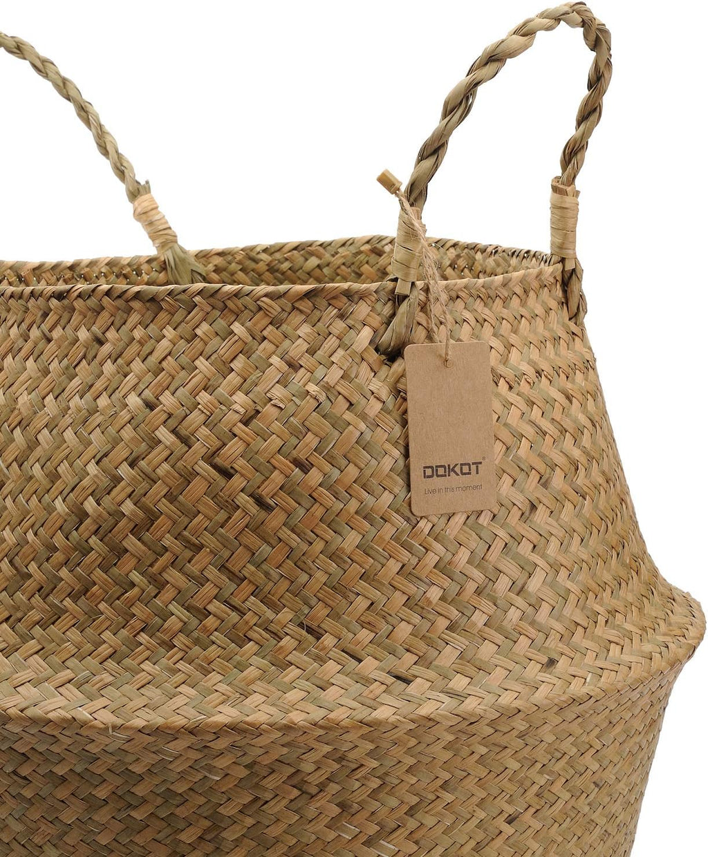 Extra Large Seagrass Plant Basket with Handles, Wicker Woven Storage Basket (14.1“ Diameter x 13.8" Height), Natural)