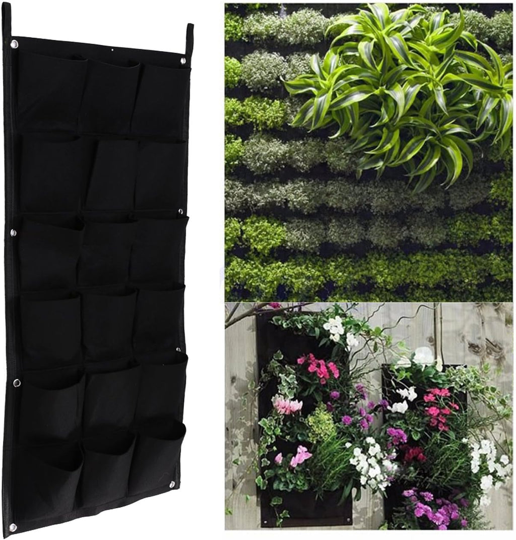 Ogrmar 18 Pockets Vertical Wall Garden Planter Plant Grow Bag for Flower Vegetable for Indoor/Outdoor (18 Pockets, Black)