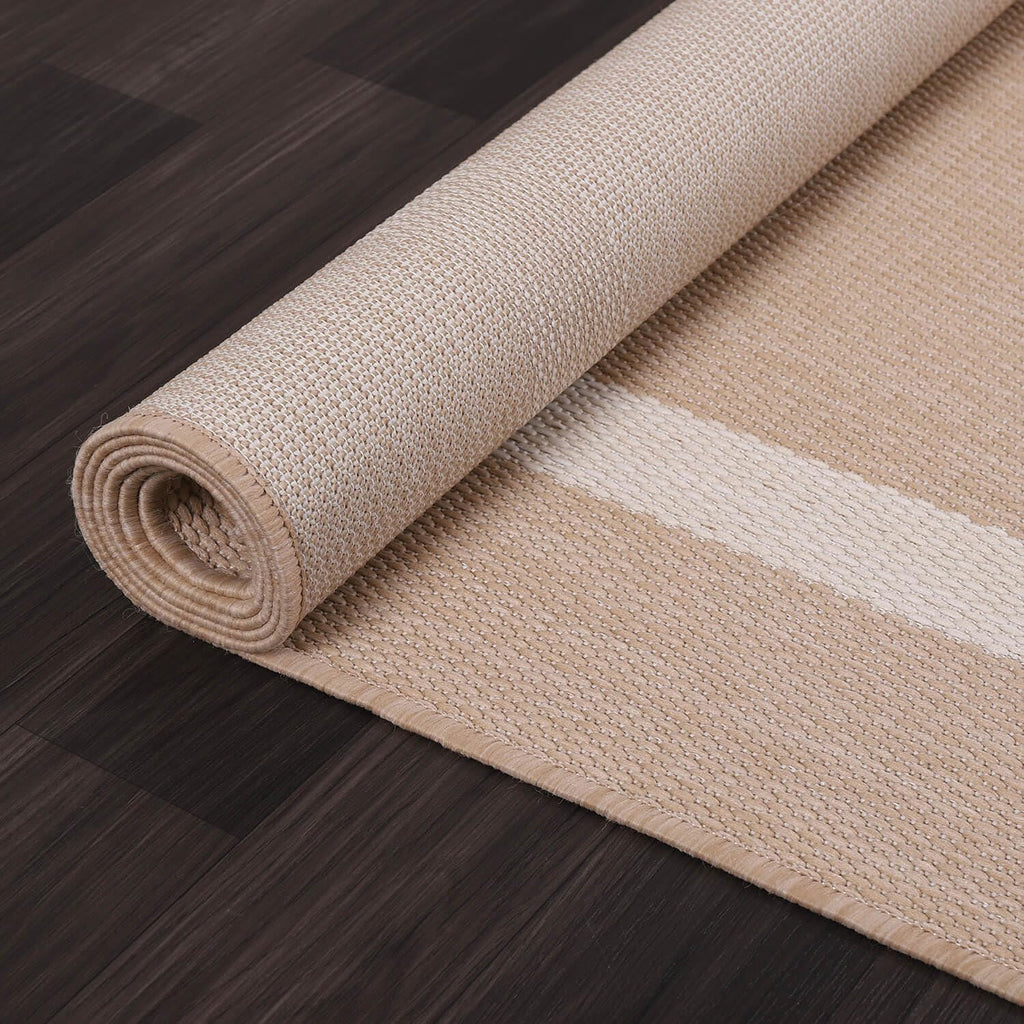 Bordered Outdoor Rug 9x12 Washable Outside Carpet for Indoor Patio Porch Waterproof Easy Cleaning Non Shedding Area Rugs Beige 9 x 12
