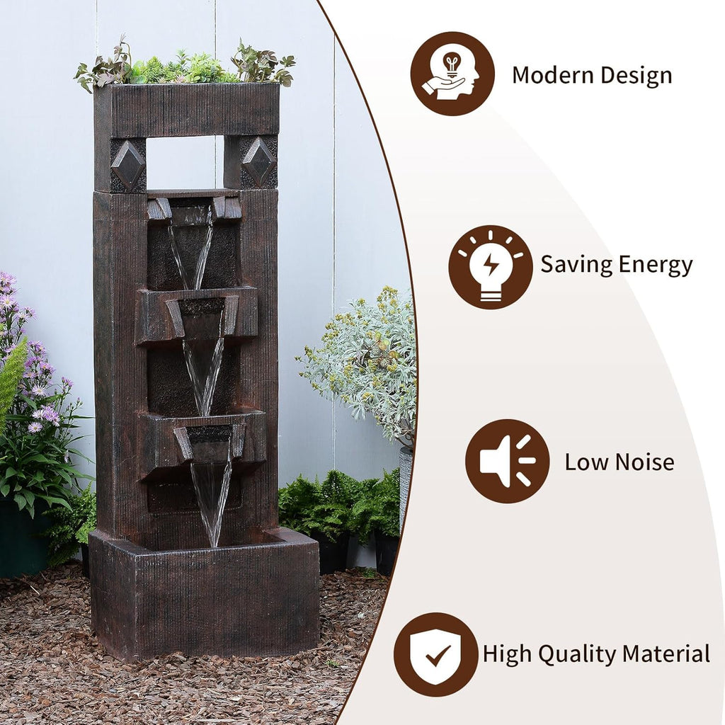 40.9" H 4-Tier Indoor/Outdoor Modern Water Fountain with Led Lights and Pump, Outdoor Freestanding Cascading Waterfall - Suitable for Garden, Patio, Porch, Yard and Outdoor Decor (Brown)