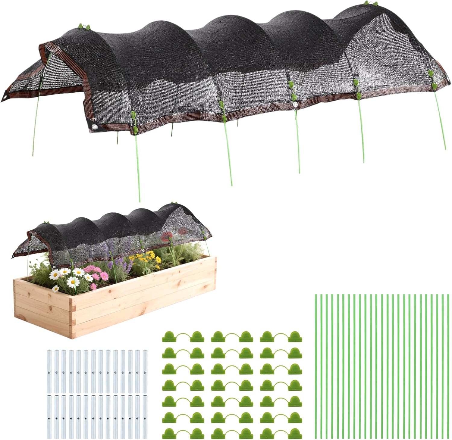 118"x78.7" Garden Shade Kit, 70% Garden Sun Shade Cloth with Hoops for Plants Heat Protection, Raised Garden Bed Shade Cover Plant Sun Shade for Outdoor Plants Vegetables