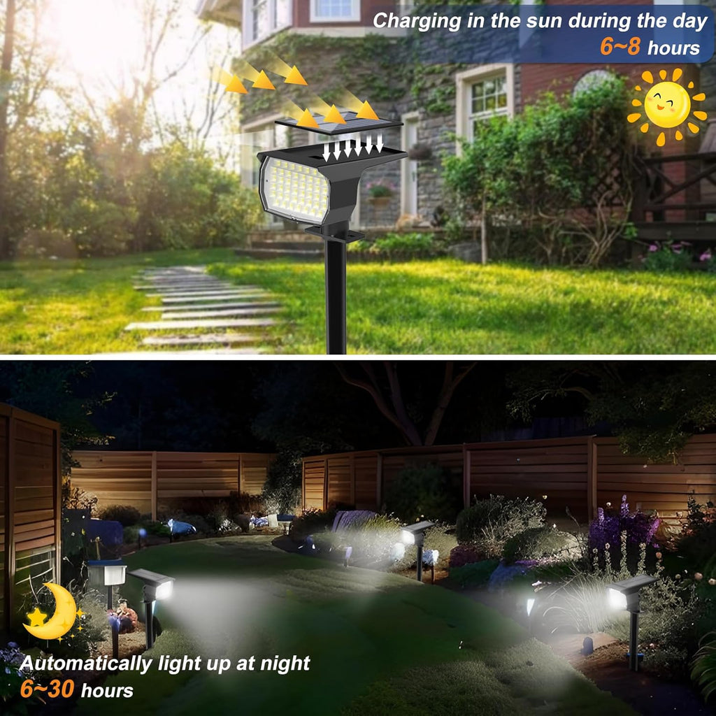 Solar Spot Lights Outdoor Waterproof IP65, 12 Pack Landscape Spotlights with 46 LEDs, 3 Modes Auto On/Off Solar Powered Flood Lights for Outside Pathway, Yard, Garden, Walkway (Cool White)
