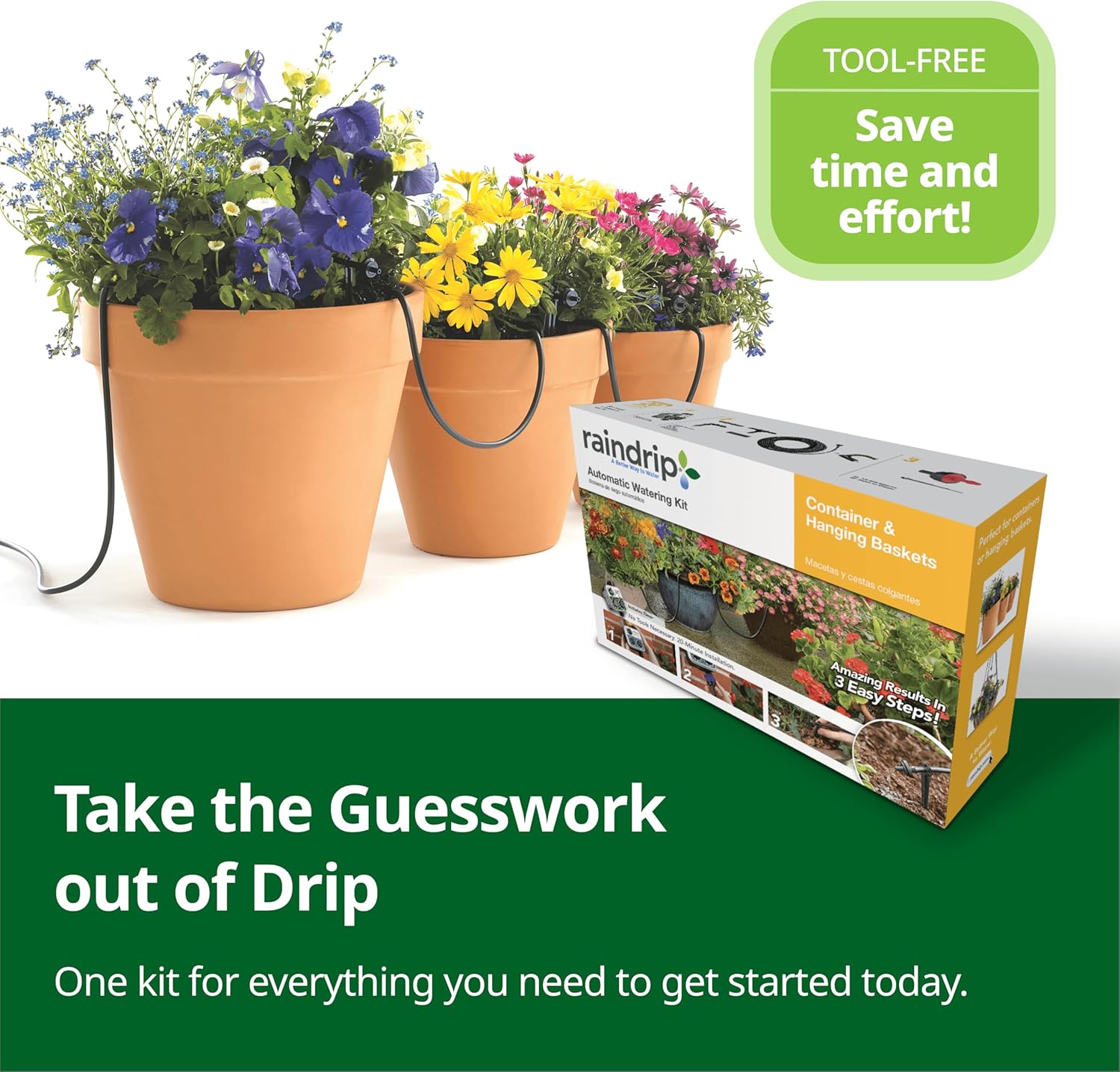 Raindrip R560DP Automatic Drip Irrigation Watering Kit with Customizable Timer for Containers and Hanging Baskets, Waters up to 20 Plants, Includes 20 PC Drippers, Black