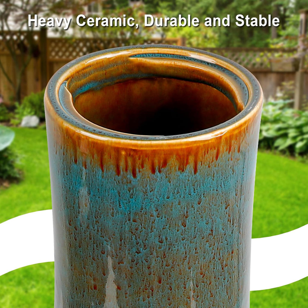 Ceramic Bird Bath for Outdoors, 21.5 inch Heavy Duty Bird Bath，Weather-Resistant Birdbath for Outdoor Garden Use, Attracts Birds, Elegant Yard Décor - Blue