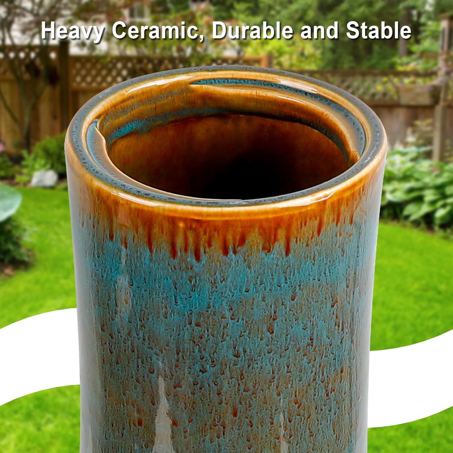 Ceramic Bird Bath for Outdoors, 21.5 inch Heavy Duty Bird Bath，Weather-Resistant Birdbath for Outdoor Garden Use, Attracts Birds, Elegant Yard Décor - Blue