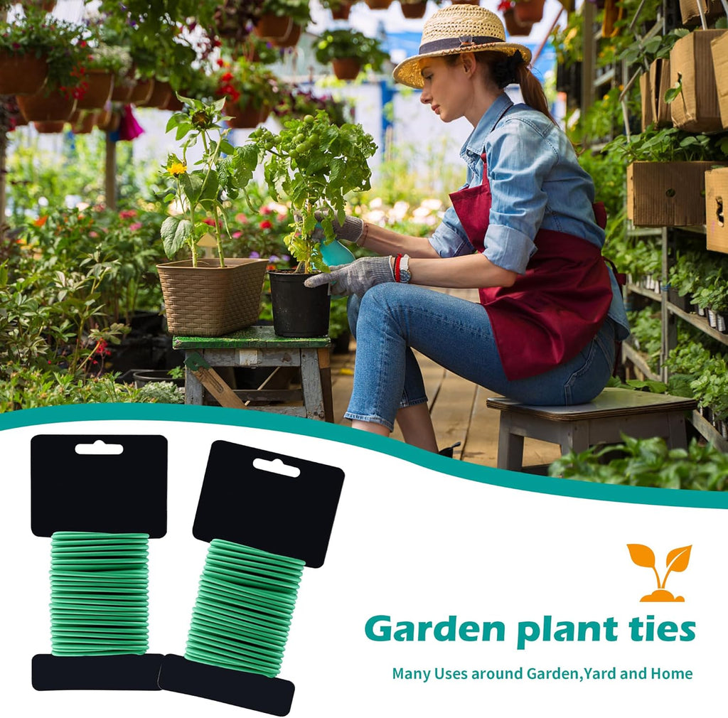 (2 Reel) Soft Plant Ties, Garden Ties TPR Flexible Durable Heavy Duty Twist Wire for Twine Tomatos Branches Vines and Tying Up Cable Wires (Green)(φ3.5mm，26feet)