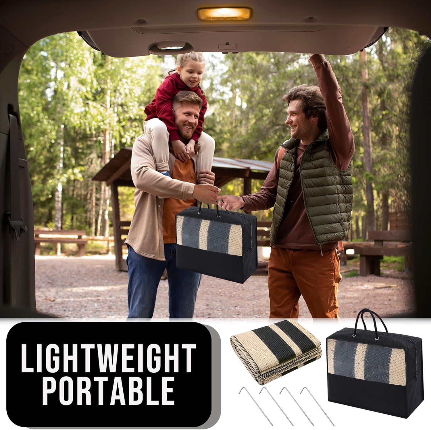 OLANLY Outdoor Rug 9x12 ft Waterproof, Reversible Outdoor Plastic Straw Rug, RV Mat, Indoor Outdoor Carpet Clearance for Patio, Camping, Balcony, Deck, Backyard, Black & Beige