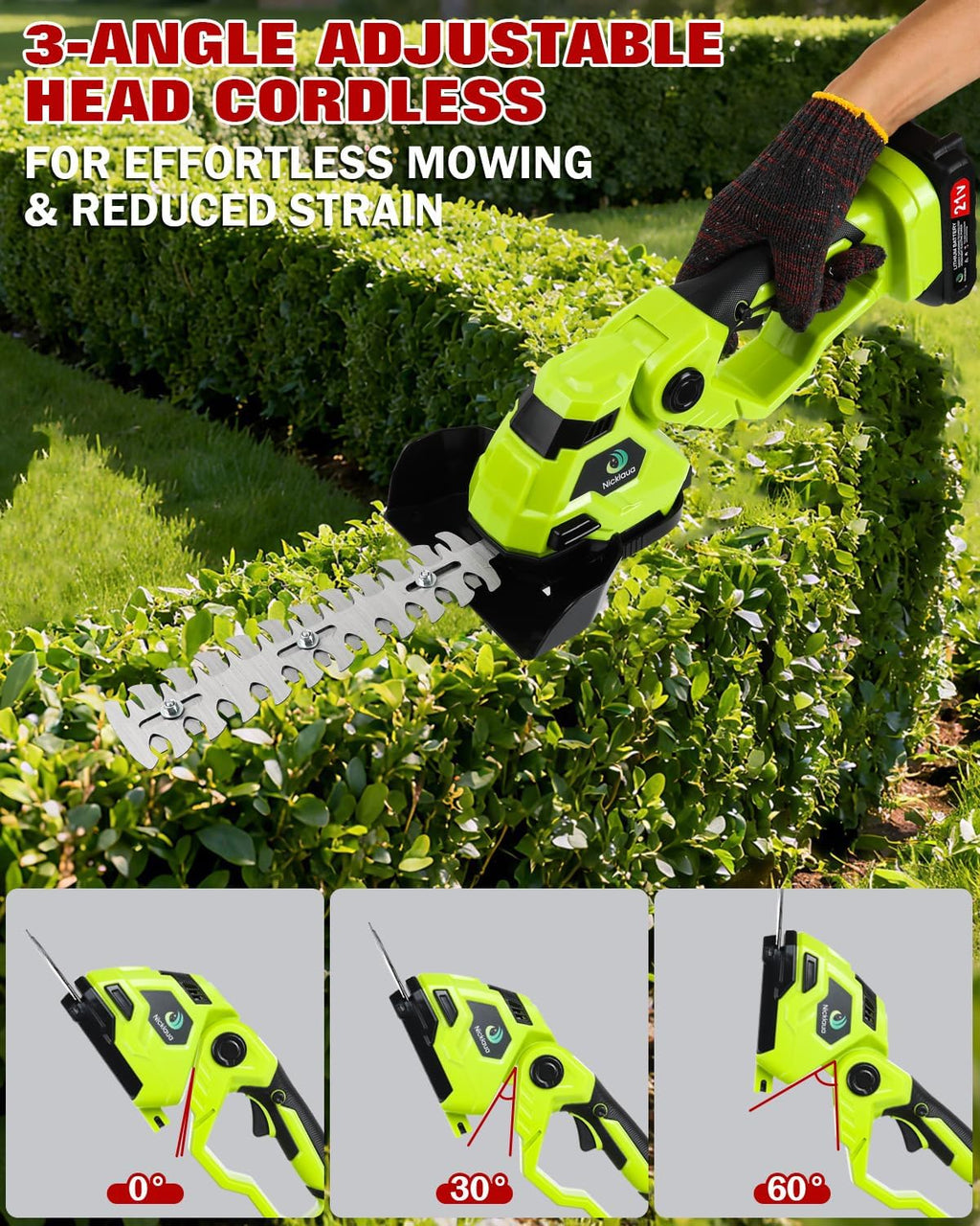 Cordless Hedge Trimmer，2-in-1 Hedge Trimmer，Cordless Grass Shear & Shrubbery Trimmer with Dual-Action Blade Cutting Capacity,Hedge Shear with 2 PCS Rechargeable Battery and Charger for Garden,Lawn