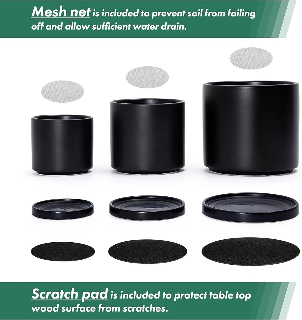 D'vine Dev Black Terracotta Pots for Plants, 4.2 Inch 5.3 Inch 6.5 Inch, Succulent Planter Pot with Drainage and Saucer, 40-T-A-2