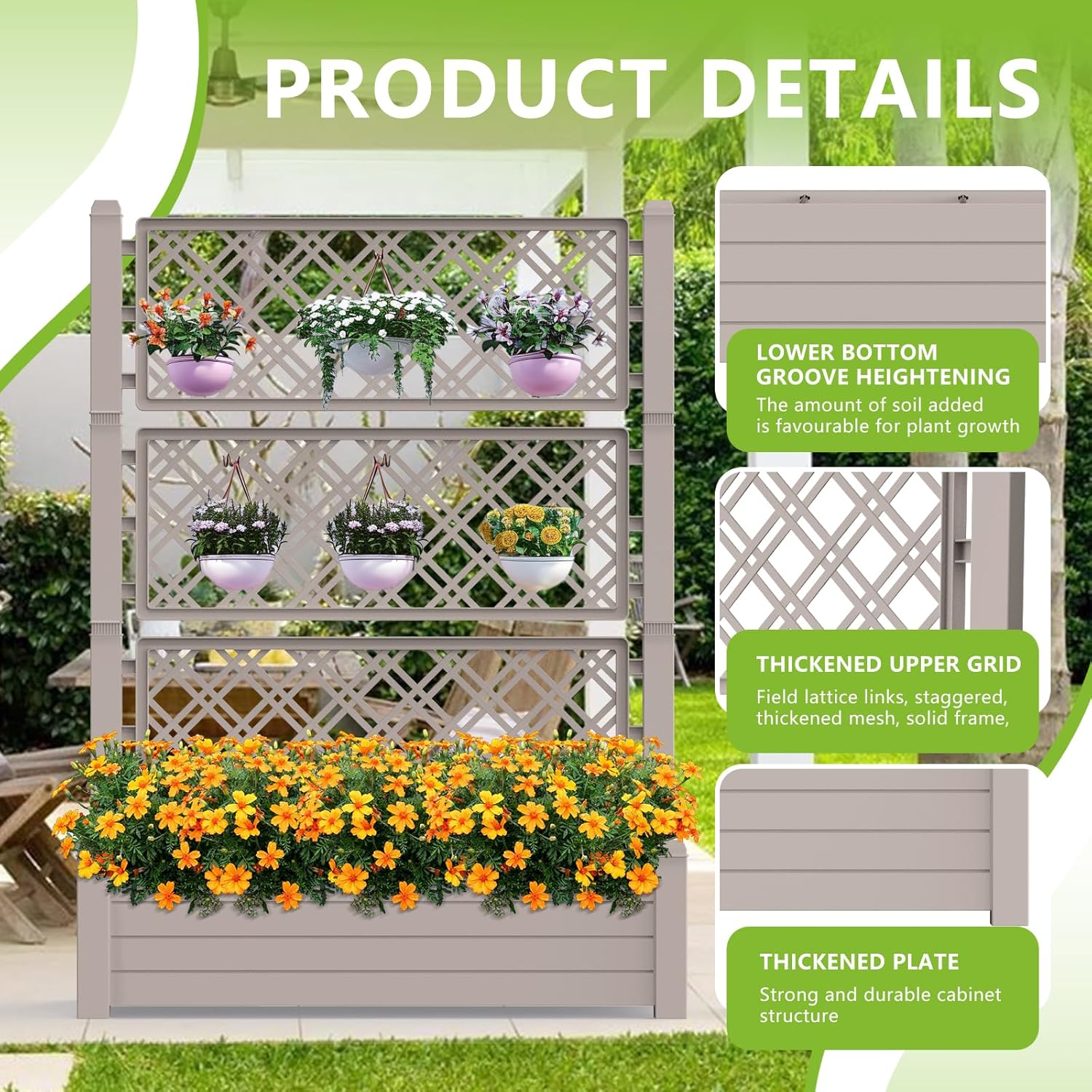 Elevated Raised Garden Bed,Outdoor Large Resin Patio Planter Box Stand Divisible with Drain Plug,Water Monitor for Plants Vegetables Flowers Fruits(Grey)